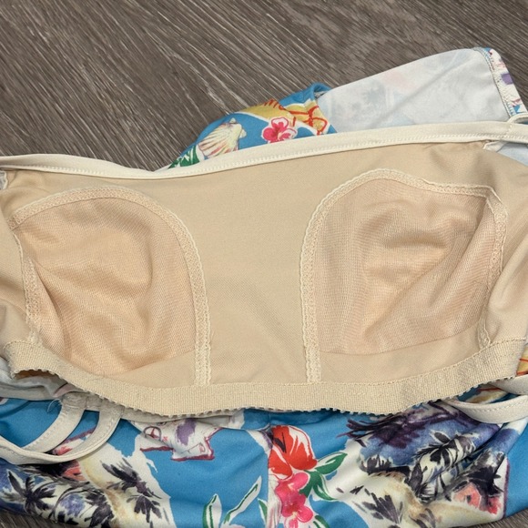 VTG 90s Hawaii Postcard Print One Piece Swimsuit Blue Tropical Floral Small - Picture 9 of 12